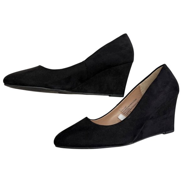 A New Day Black Faux Suede Wedge Heels Size Women 7.5 - Picture 1 of 14